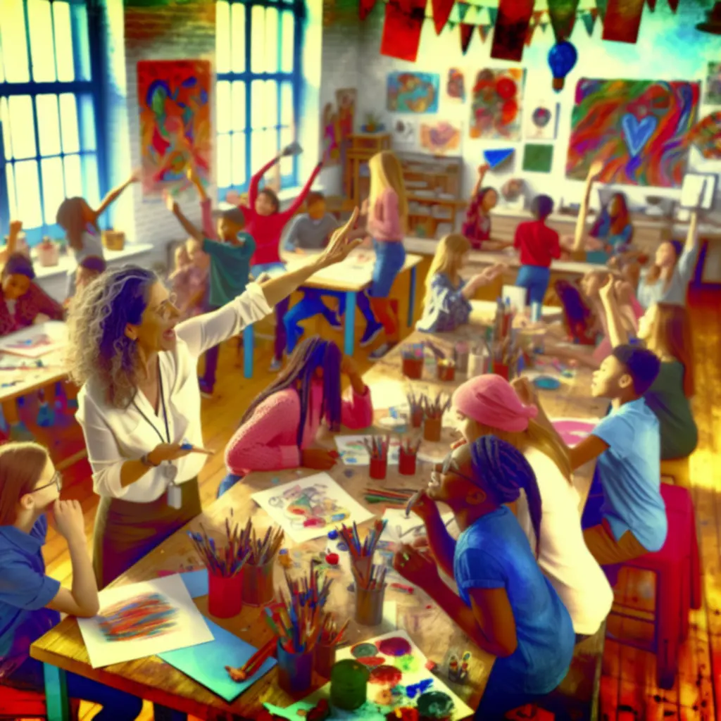 Klas werkt samen aan een project met kleurrijke materialen