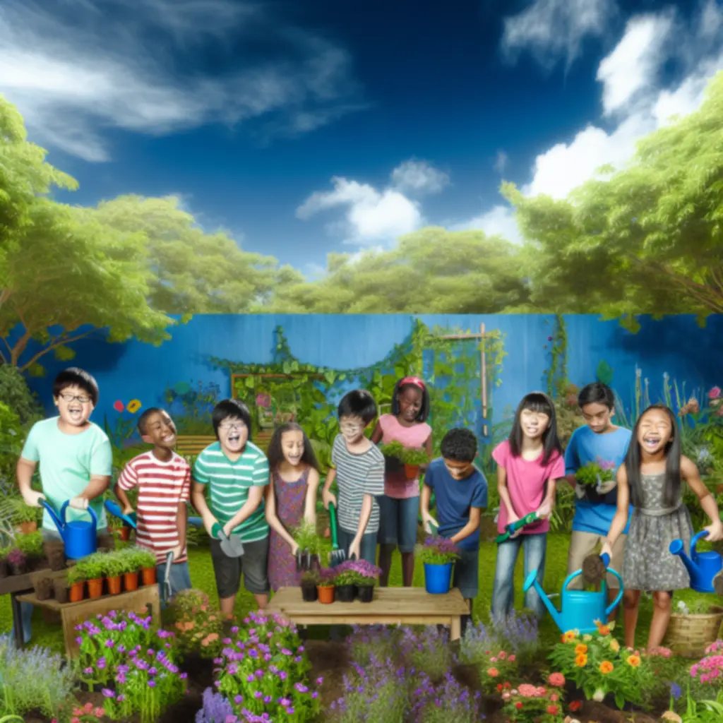 Leerlingen verzorgen planten in de schooltuin als onderdeel van een duurzaamheidsles